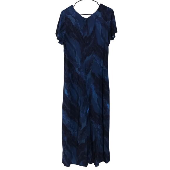 Soft Sorrundings womens blue marble print flutter sleeve casual maxi dress sz M - Picture 2 of 13